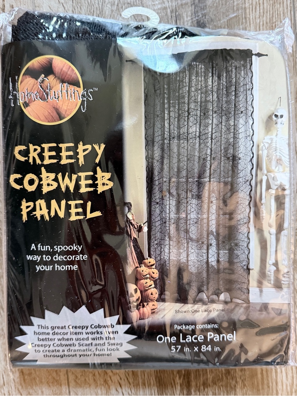 Creepy Cobweb Lace Panel Curtain - Black
